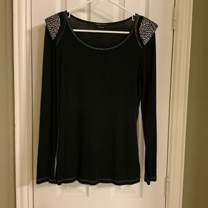 BCBG Jeweled Shoulder Long Sleeve Top